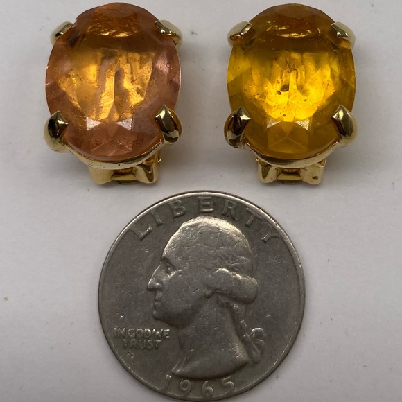 VINTAGE 80'S DAVID GRAU LARGE CRYSTAL DECO CLIP EARRINGS - Picture 3 of 5